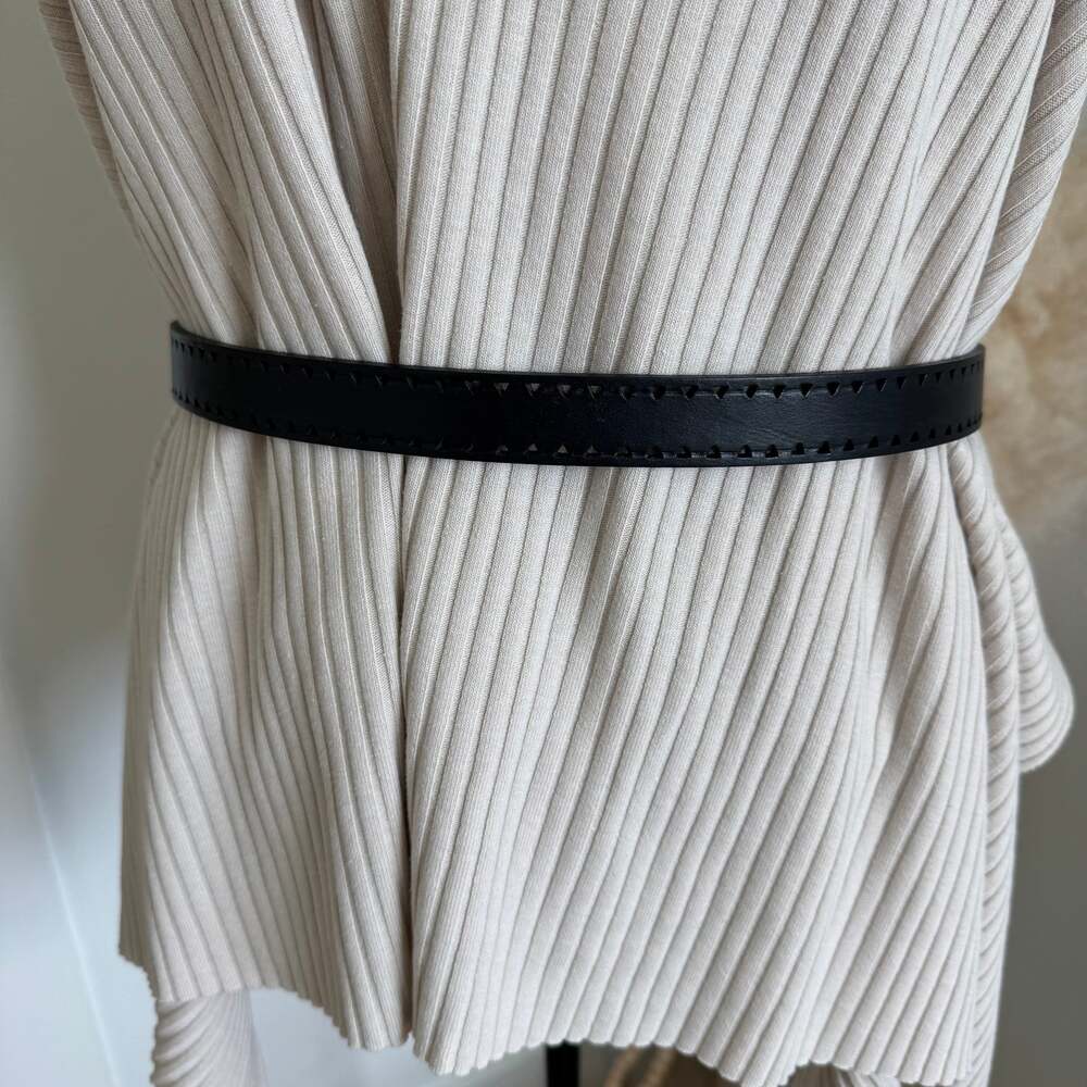 Lauren Ralph Lauren Vintage Black Leather Cut Out Geometric Belt Silver Buckle - Picture 2 of 13